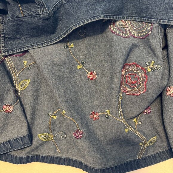E.Larsen Studio Works Womens Denim Jean Floral Embroidered Button Up Jacket 2X - Picture 8 of 11